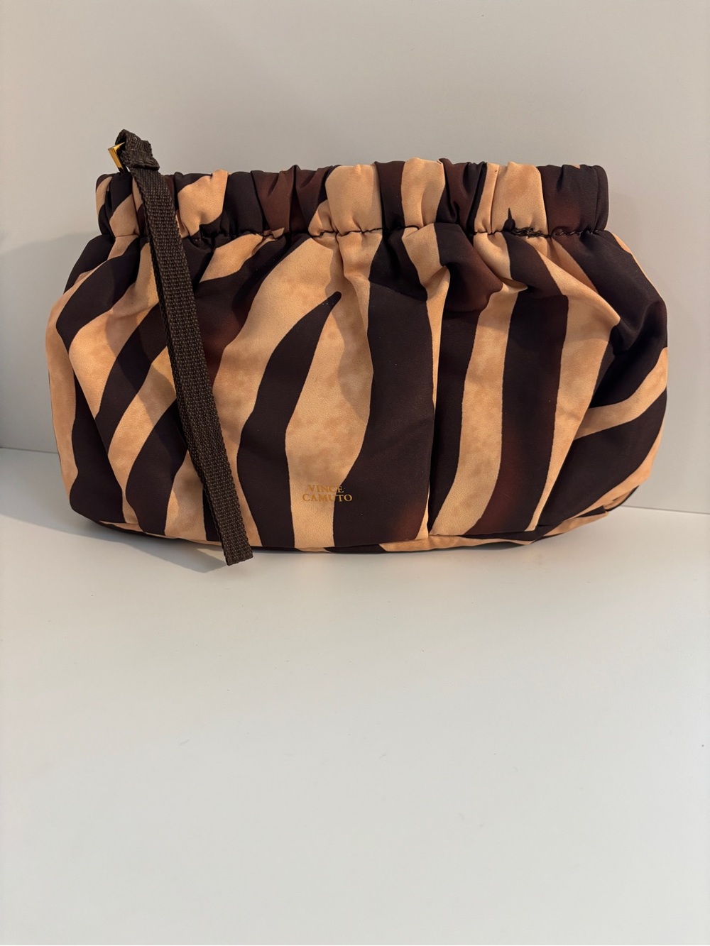 Vince Camuto Brown and Tan Zebra-Print Gathered Wristlet - Picture 1 of 2